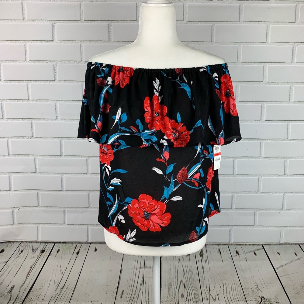 🔥BAR III🔥OFF-THE/SHOULDER BLOUSE BLACK ROYAL GARDEN FLORAL PRINT TOP XS NWT - Picture 3 of 5
